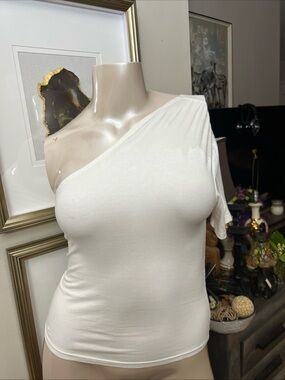Generation Love One Shoulder Cotton top, Blouse White size M Cropped Stretchy